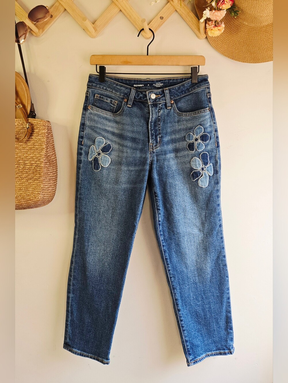 Old Navy High Rise OG Straight Jeans with Floral Patchwork
